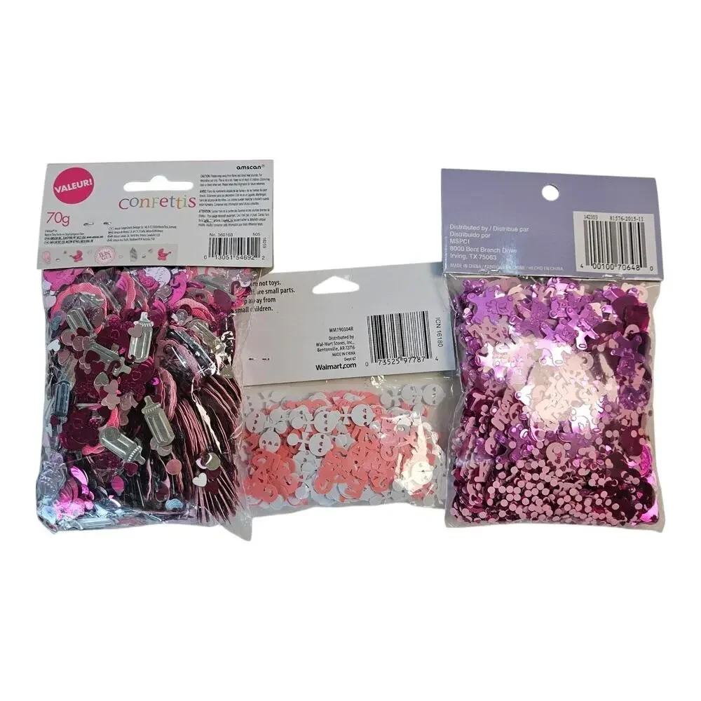 Baby Girl Shower Ribbon & Confetti 6 Rolls Ribbon & 3 Bags of Confetti